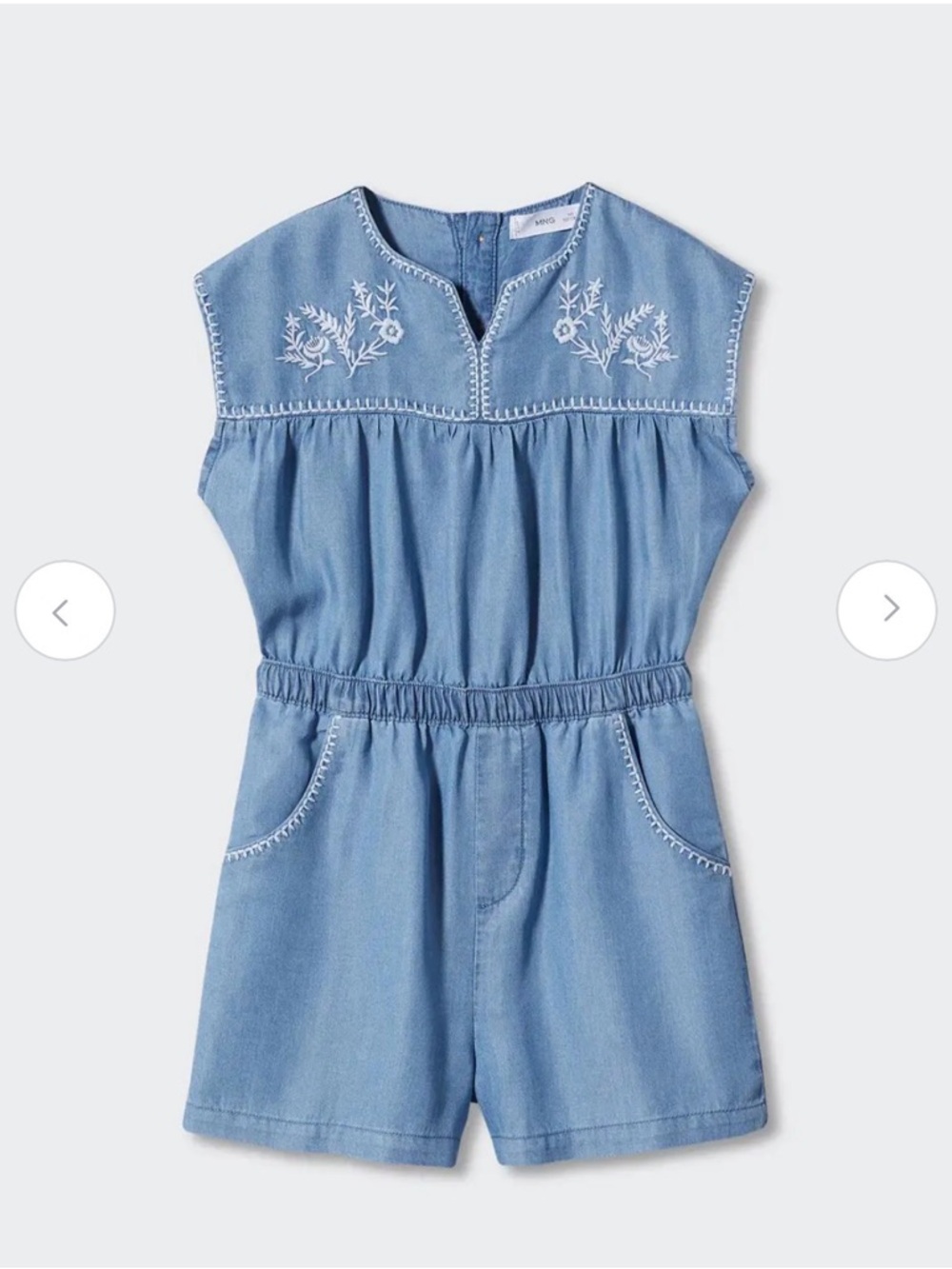 Mango Light Blue Embroidered Chambray Romper - Kids size 9
